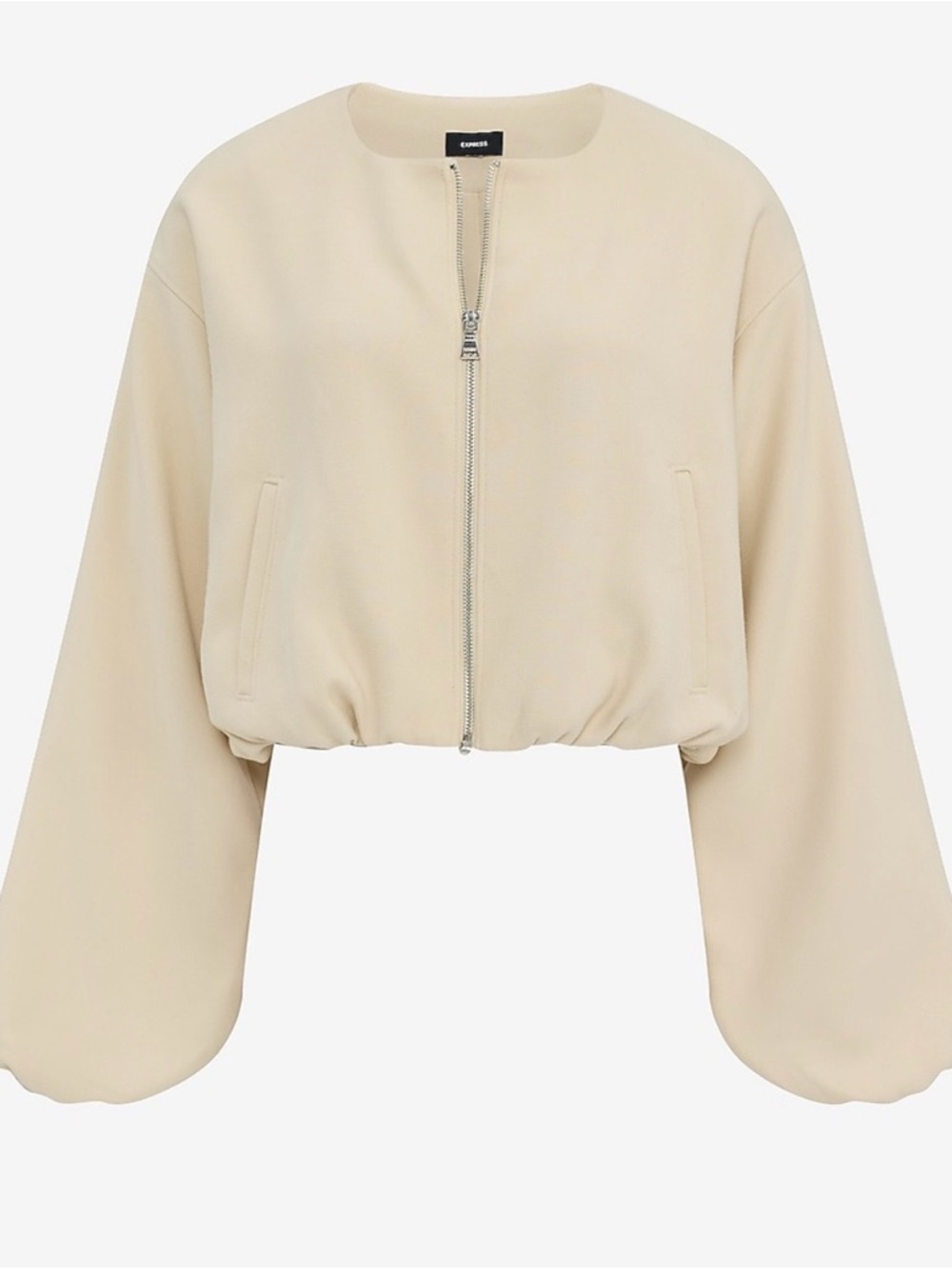 Express Cropped Bomber Jacket in Cream